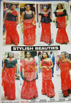 Eight women wearing red and black aso ebi on a page of Poise magazine, under the heading “stylish beauties.”