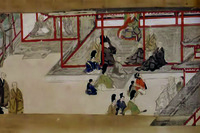 Ganjin presides at the founding of Tōshōdaiji, as depicted in the Tōseiden emaki scroll.