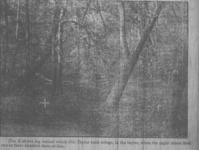 "The X shows log behind which Col. Taylor took refuge, in the bayou, when the night riders fired two or three hundred shots at him." Photo from the Memphis Commercial Appeal, October 25, 1908, p. 1.