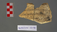 Fig 44a: Ostraka 36 inscribed on both concave (44a) and convex (44b) sides, parallel with the throwing marks. Sherd surface is soiled and covered with black fungal spots. Hand is experienced and script is semicursive. It seems to be an order.