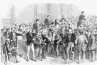 Figure 3.8a "The naturalization of foreigners in New York City—Judge McCunn, sitting in the Superior Court, passing on applications for citizenship, Friday evening, October 22d, 1869."