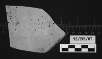 Fig 38: Ostraka 30 inscribed on convex side only, perpendicular to the throwing marks. Surface of sherd is dotted and has tiny black fungal spots. Script is semicursive, with many ligatures. It seems to be a receipt.