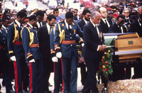 Fig. 52. A photograph by the acclaimed South African photographer Guy Tillim of Frelimo officials, dressed in military and civilian clothing, carrying the casket of Mozambique’s president, Samora Machel.