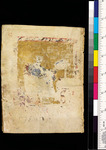 A tan parchment shows a worn out painting. A color bar is placed on the right.