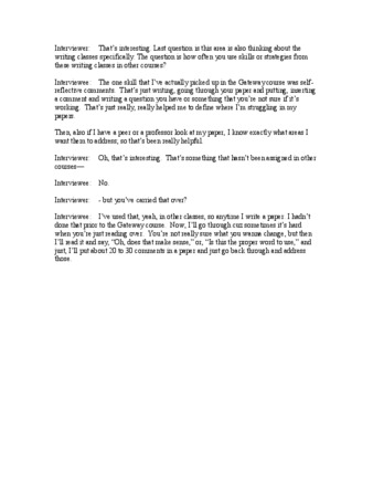 Transcript for audio clip from exit interview with writing minor Shannon, as discussed in chapter 2.