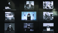 Nine videos in a 3 by 3 array show different political figures’ speeches.
