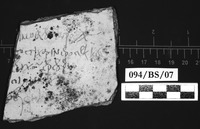 Fig 28: Ostraka 20 inscribed on concave side and possibly on convex side, parallel with the throwing marks. Script is semicursive. It seems to be a receipt involving a tunic and cotton.
