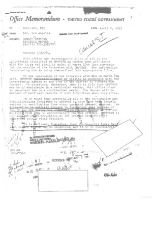Thumbnail of "ED FBI File, April 2, 1951"