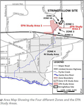 Map of Stringfellow Superfund Site Area showing the four different zones and the EPA Study Areas