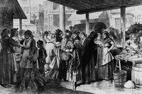 Figure 4.6 "New York City.—Friday morning in the Fourth Ward—The women's fish-market in Oak Street."