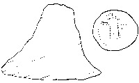Fig 90: Inscribed Material from Bīr Shawīsh 35 shows jar lid with uncertain decoration. It has a height of 4.6 cm and maximum diameter of 6.2 cm.