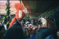 Couples recite traditional vows and perform Hindu marriage rituals.