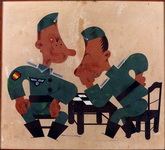Spanish soldiers playing checkers (watercolor, 1942). Spanish Army Museum, Madrid.