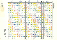 A chart contains a rainbow spectrum of colorful calligraphy.