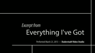 This video contains excerpts from the performance Everything I've Got, written, directed, and performed by Jess Dobkin. Performances were staged at the University of Michigan's Duderstadt Media Center, March 21-23, 2013.