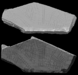 3D model (top) and photograph (bottom) of fragment 10g. Fragment 10g measures 0.68 m in length and is 0.07 m thick.