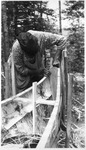 In 1939, Ojibwe tribal members at Grand Portage, near the border between the United States and Canada on Lake Superior, completed a birch-bark canoe in the traditional manner as part of a Works Progress Administration arts program. Here a headboard is installed.