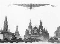 The Maxim Gorky on display over Red Square, 1934.