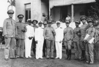 Batista (in the center) and some of his closest military advisers in a casual photo at Camp Columbia in the mid 1930s. Colonel Francisco Tabernilla is the second from left. Colonel Pedraza is fourth from the right. Major Manual Benítez is second from the right. Chief political aide Jaime Mariné is on the far right.