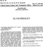 Trademark application for use of “Elvis Presley” on printed materials.
