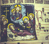 Miniature of the Death of the Virgin Mary.