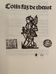 In the woodcut of the play’s title page, a young man, presumably Colin, is on the move, wearing what appears to be rudimentary armor. In his right hand, he holds a large sword and, in his left hand, a halberd.
