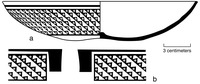 A cross section drawing of a pyroengraved gourd bowl, and a drawing of a roll-out of the pyroengraved motif.