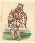 Drawing of Joseph Grimaldi performing a Chinese character in a clown costume