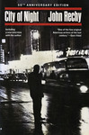 Fig. 125. City of Night, by John Rechy. Black-and-white book cover showing a man’s silhouette from behind as he stands on a busy city street at night, with bus and car traffic passing.