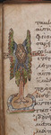 A tan portion of parchment displays an illustration of a human with wings.