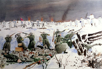 A critical moment in the Battle of Krasny Bor, 1943 (watercolor, Mario Treviño, 1989). Spanish Army Museum, Madrid.