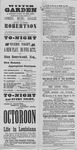 A long, two-sided playbill for a production of The Octoroon. The text for different settings and scenes varies from large to small print.
