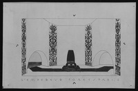 Drawing of the throne room by set designer Walter René Fuerst for the 1923 Paris production of L’Empereur Jones. The room incorporates African imagery on the walls.