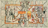 Depiction of Alvarado massacre from Durán Codex
