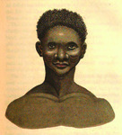 Drawing of a dark-­skinned man without clothes, shown shoulder and up