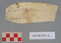 Fig 12b: Ostraka 4 inscribed on convex side only on both fragments 12a and 12b, parallel with the throwing marks. Hand is clear and semicursive. This is the only document from Bīr Shawīsh to contain a reference to a monetary transaction.