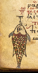 A tan portion of parchment displays a human figure illustration.
