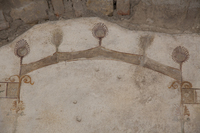 Fig. 21.619. Porticus 60, west wall, upper zone, above door to room 72, center, fabric arch with peacock feathers. Photo: P. Bardagjy.