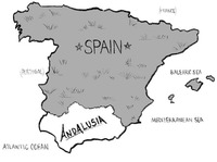 Map of Spain that highlights where Andalusia is located (in the south of the country).
