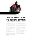 Introductory panel for exhibit “Rebellion to Review Board,“ which explains the topic of the exhibit to explore the history of activism in Newark for police accountability.