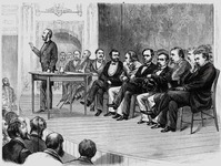 Figure 3.6 "Connecticut.—Reunion of the Army of the Potomac—General Devens delivering the oration, in Music Hall, at New Haven."