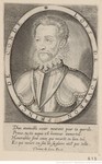 Engraving of Louis de Bourbon, prince de Condé, turned to the left, with a moustache and short beard; wearing armor and a ruff; surrounded by an oval border with his name and title; below is a verse commemorating his death.