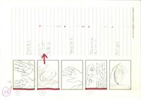 Storyboards are drawn in pencil with transliterated text.