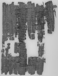 Liste nominative d’arriérésen numéraire; Arsinoïte, probablementmeris d’ Hèrakleidès, 2nde moitié du IIe s. p.C. Black and white image of a piece of papyrus with writing on it.