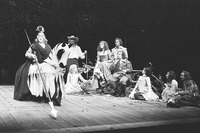 Fig. 7. The Worthies show of Holofernes, Dull, Katherine, Princess, Berowne, King (Richard Griffiths), Rosaline, Maria, and Longaville (Ian Charleson), in Act 5, Scene 2, of Barton’s 1978 RSC production of Love’s Labour’s Lost.