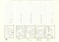 Storyboards are drawn in pencil with transliterated text.