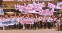 Writing on protest banners