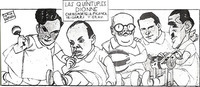 The Cuban public did not know what to make of the new “pentarchy,” or executive commission, selected by the Student Directory to rule the nation on the night of September 4, 1933. The five-member presidency lasted only six days until Ramón Grau San Martín was selected president. This cartoon takes a whimsical look at the pentarchy and portrays each of the pentarchs as one of the “Dionne Quintuplets” (who were born in this period). Carbó, who eventually promoted Batista to colonel, is the first quintuplet on the left, holding the rattle. Grau is seated next to the toy horse. This cartoon was published in Bohemia on June 5, 1938.