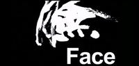 A drawing of a face in white and white English title text are set on a black matte background.