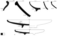 Fig. 49. Profile drawings of four groups of serving vessel forms from Populonia. We see examples of a common-ware olla, a commonware bowl, and black-gloss bowl and plate forms.